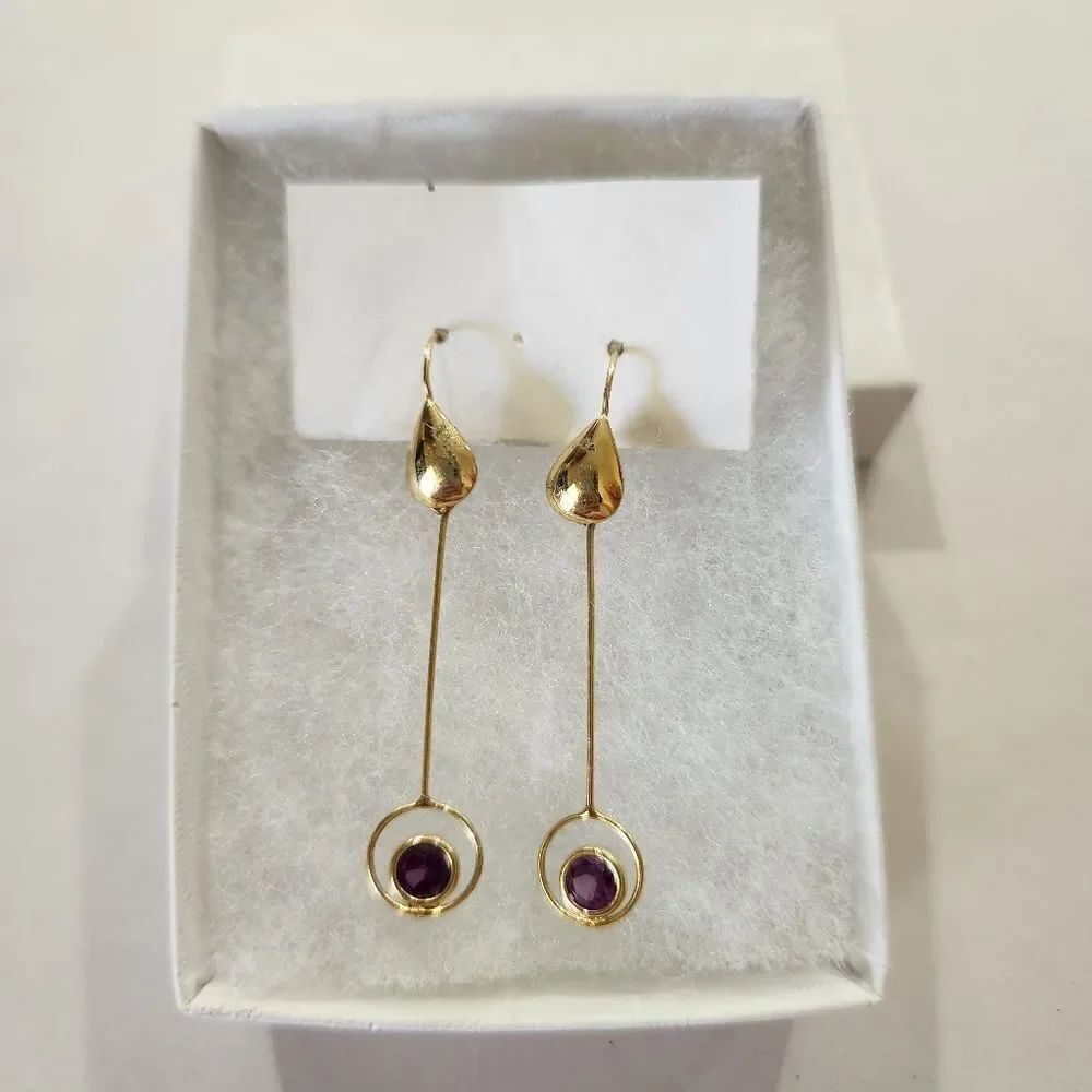 Unbranded Gold Drop Earrings with Amethyst Accent Slingback Hook Closure NWOT